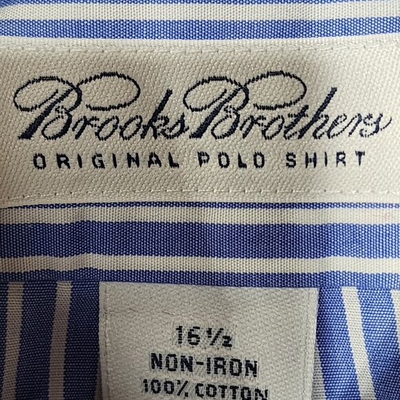 Brooks Brothers Mens Non-Iron Blue & White‎ Striped Original Polo Shirt 16.5" - Picture 5 of 7